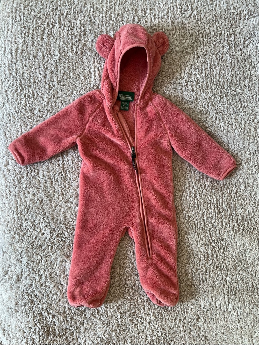 L.L. Bean Pink Fleece Hooded Baby One-Piece